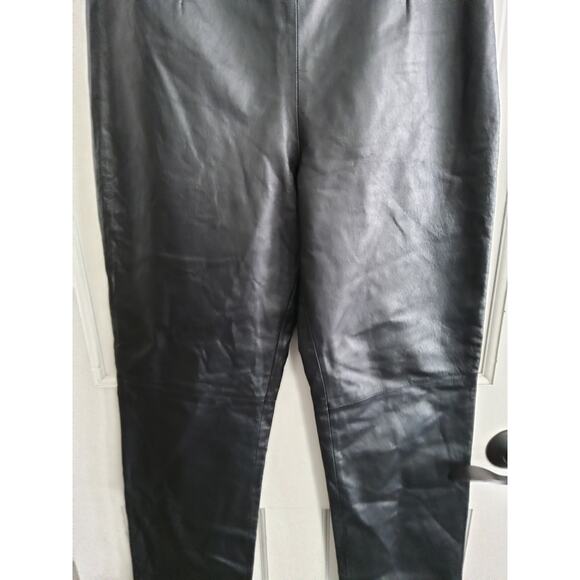 Mobwife genuine leather black pants size 8 W button zip sleek biker cosplay vamp - Picture 2 of 9